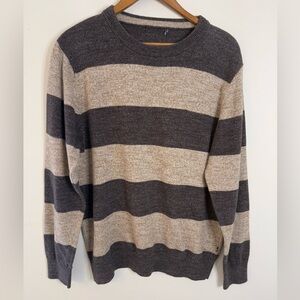 Nautica 100% cotton tan & brown striped chunky sweater SZ LG